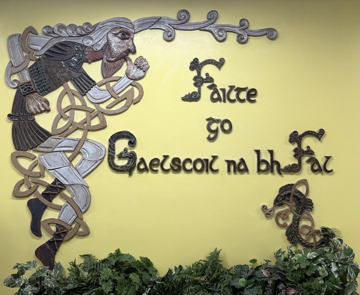 Fionn — Fáilte go Gaelscoil na bhFál mural / Welcome to Gaelscoil na bhFál mural